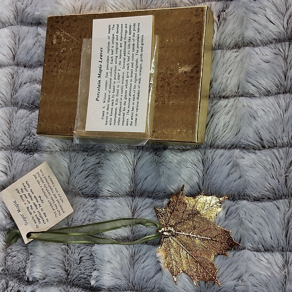 NWT The Rose Lady Gold Porcelain Maple Leaf Ornament